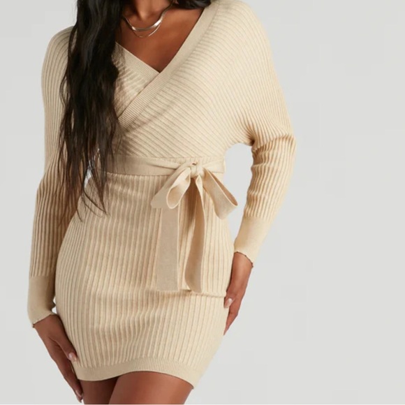 Windsor Dresses & Skirts - Ribbed Knit Tie-Front Mini Sweater Dress